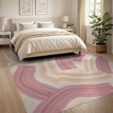 ODIKA Abstract Brushstroke Washable Area Rug - Pink & Tan Low Pile Modern Carpet