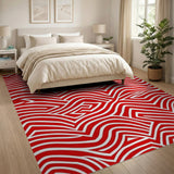 Red Bold Red Geometric Wave Area Rug