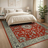 Rich Red Persian Area Rug with Floral Medallion