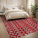 Red Red Geometric Lattice Area Rug