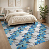 Blue Teal Geometric Tessellation Area Rug