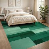 Green Emerald Green Geometric Block Area Rug