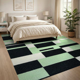 Modern Geometric Black Mint Green Block Area Rug