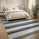 Blue and Teal Navy Blue Striped Woven Area Rug