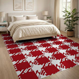 Bold Red Houndstooth Check Area Rug