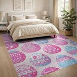 Playful Pink Blue Easter Eggs Area Rug