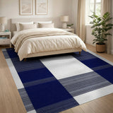 Navy Blue White Checkered Distressed Area Rug