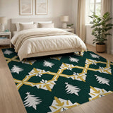 Emerald Green Christmas Tree Geometric Pattern Rug