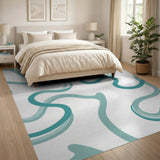 Teal Fluid Waves Abstract Area Rug