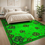Kids Cartoon Green Vibrant Shamrock Clover Green Area Rug