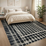 Black White Distressed Checkered Area Rug