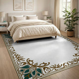 Blue and Teal Ornate Teal Lotus Border Area Rug