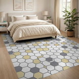 Modern Honeycomb Hexagon Grey Beige Area Rug