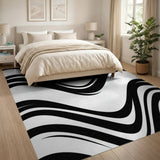 Black Wavy Lines Abstract Area Rug