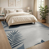 Navy Blue Palm Leaf Area Rug