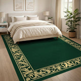 Emerald Green Area Rug with Ornate Gold Border