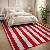 ODIKA Red and White Striped Washable Area Rug - Low Pile, Non-Slip, Pet & Kid Friendly