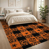 Jack-o'-Lantern Swirl Checkerboard Halloween Rug