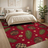 Red Pinecone and Fern Pattern Area Rug