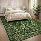 Emerald Green Gold Floral Vintage Area Rug