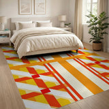Bold Red Orange Geometric Plaid Area Rug