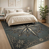Grey Vintage Distressed Compass Rose Area Rug