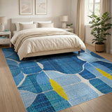 Abstract Blue Teal Geometric Modern Area Rug