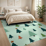 Whimsical Christmas Trees Stars Area Rug