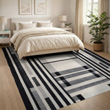 Geometric Modern Black and White Modern Black White Geometric Stripe Rug