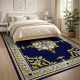 Blue and Teal Navy Blue Gold Ornate Medallion Area Rug