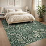 Lush Green Foliage and Floral Area Rug