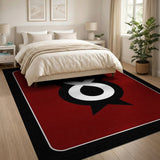 Bold Black 8 on Red Geometric Area Rug