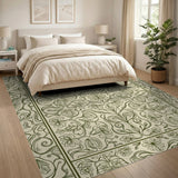 Vintage Green Floral Vine Area Rug