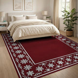 Red Snowflake Border Area Rug