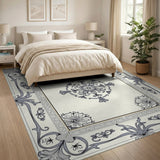 Grey Ornate Grey Floral Medallion Area Rug