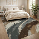 Beige and Neutral Sweeping Beige Brushstroke Abstract Area Rug