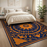 Navy Orange Sunburst Medallion Persian Rug