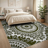 Ornate Olive Green Persian Mandala Rug