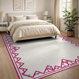 Pink Geometric Border Area Rug