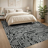 Geometric Modern Black and White Maze Labyrinth Black White Geometric Area Rug