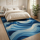 Layered Swirling Waves Blue Area Rug