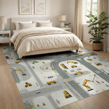 ODIKA Washable Construction Site Kids Play Rug, Low Pile Non-Slip Nursery Area Rug