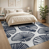 ODIKA Navy Blue Abstract Fan Washable Rug - Low Pile Non-Slip Area Rug