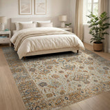 Beige and Neutral Cream Blue Floral Persian Area Rug