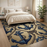 Nautical Navy Anchor Rope Pattern Area Rug