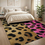 Gold Hot Pink Leopard Split Shag Rug