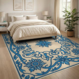Intricate Blue Floral Vintage Area Rug