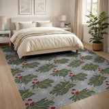 Holly Berry Snowflakes Grey Area Rug