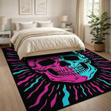 Neon Pink Cyan Split Skull Area Rug