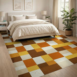 Brown Tan Distressed Vintage Patchwork Area Rug